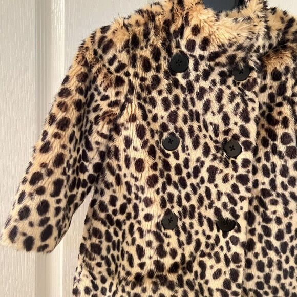 Crewcuts J Crew Leopard Print Faux-Fur Coat Double Breasted Girls Size 3 - Picture 3 of 13